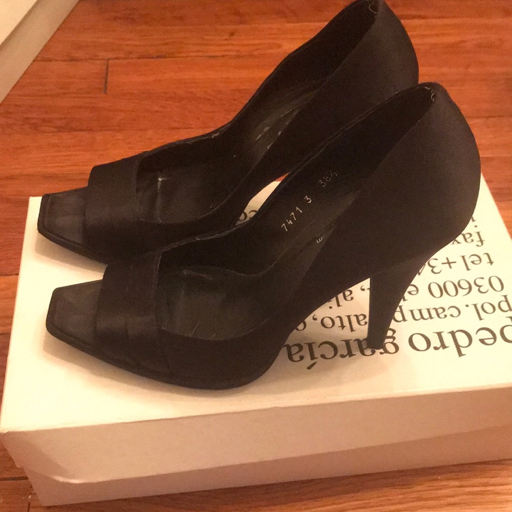 Pedro Garcia Black Satin peep toe pumps